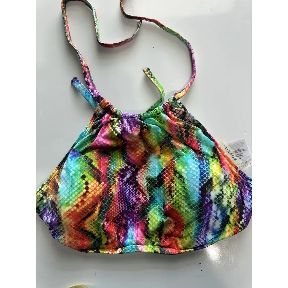 Vitamin A Soleil Womens M Bikini Set Turquoise Snake Print Ring Bottom NWT